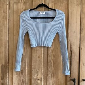 Double Zero Rib Knit Long Sleeve Cropped Top